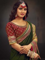 Mehandi Green Vichitra Silk Embroidered Saree